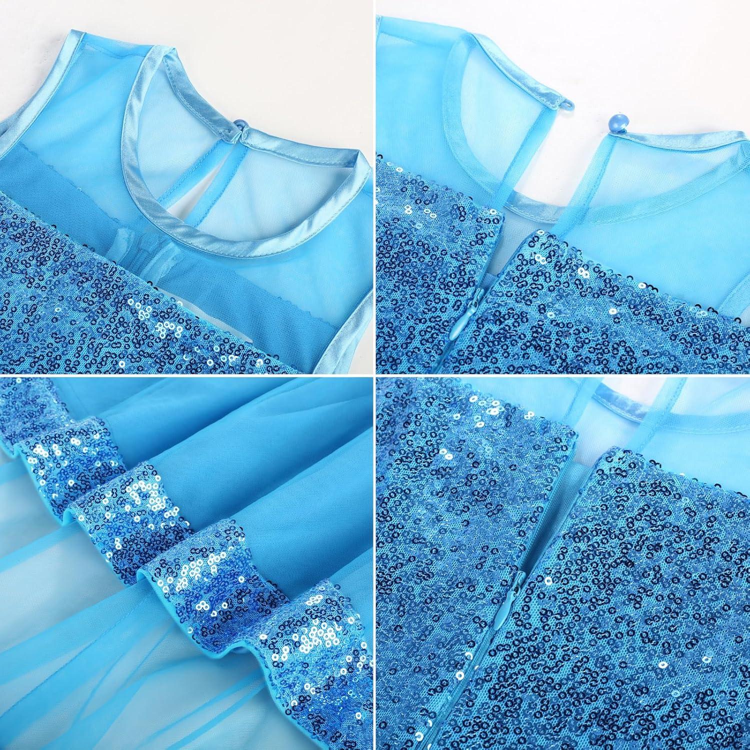 imageGRACE KARIN Girls Sequin Party Formal Dress Wedding Guest Sparkle Fancy Birthday Tulle High Low Prom Dresses 614 YearsBlue