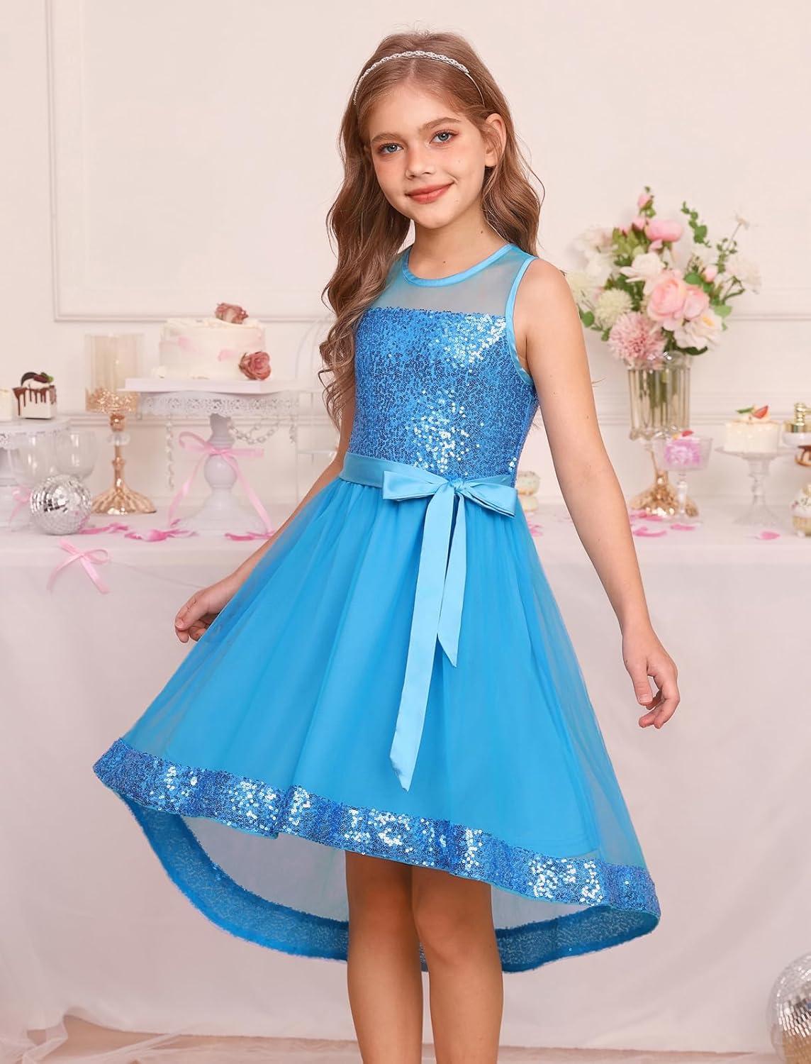 imageGRACE KARIN Girls Sequin Party Formal Dress Wedding Guest Sparkle Fancy Birthday Tulle High Low Prom Dresses 614 YearsBlue
