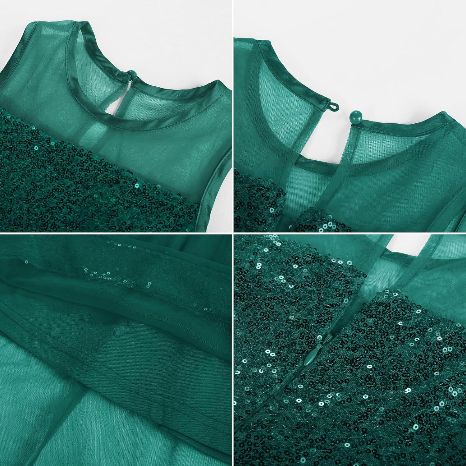 imageGRACE KARIN Girls Sequin Party Formal Dress Wedding Guest Sparkle Fancy Birthday Tulle High Low Prom Dresses 614 YearsDark Green