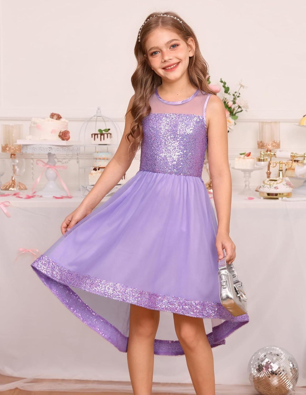 imageGRACE KARIN Girls Sequin Party Formal Dress Wedding Guest Sparkle Fancy Birthday Tulle High Low Prom Dresses 614 YearsFantasy Purple