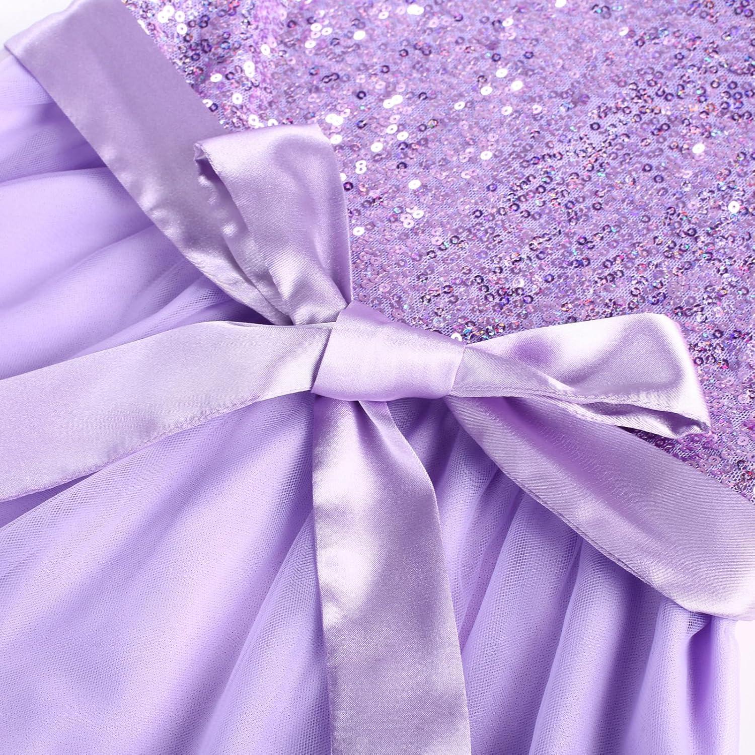 imageGRACE KARIN Girls Sequin Party Formal Dress Wedding Guest Sparkle Fancy Birthday Tulle High Low Prom Dresses 614 YearsFantasy Purple