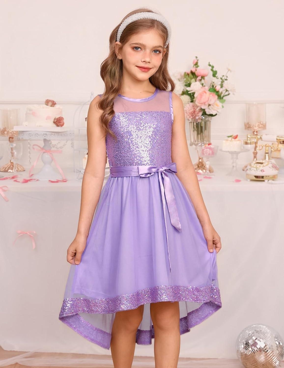 imageGRACE KARIN Girls Sequin Party Formal Dress Wedding Guest Sparkle Fancy Birthday Tulle High Low Prom Dresses 614 YearsFantasy Purple