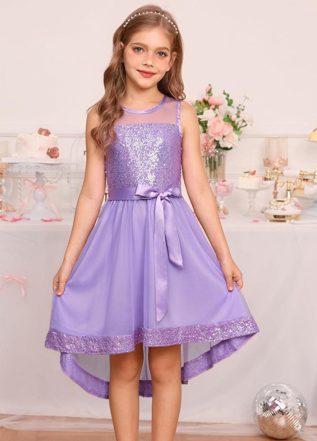 imageGRACE KARIN Girls Sequin Party Formal Dress Wedding Guest Sparkle Fancy Birthday Tulle High Low Prom Dresses 614 YearsFantasy Purple