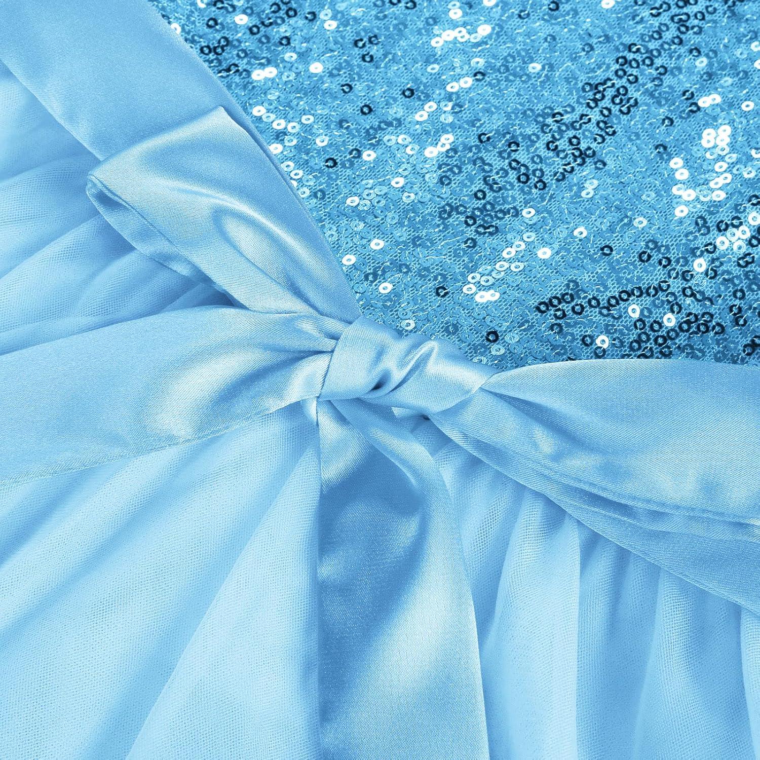 imageGRACE KARIN Girls Sequin Party Formal Dress Wedding Guest Sparkle Fancy Birthday Tulle High Low Prom Dresses 614 YearsLight Blue