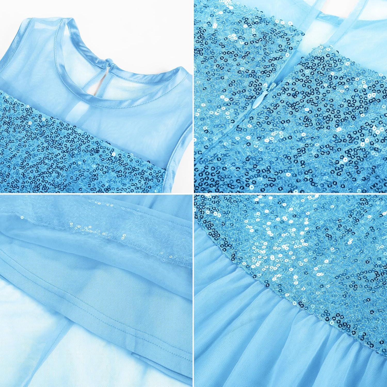 imageGRACE KARIN Girls Sequin Party Formal Dress Wedding Guest Sparkle Fancy Birthday Tulle High Low Prom Dresses 614 YearsLight Blue