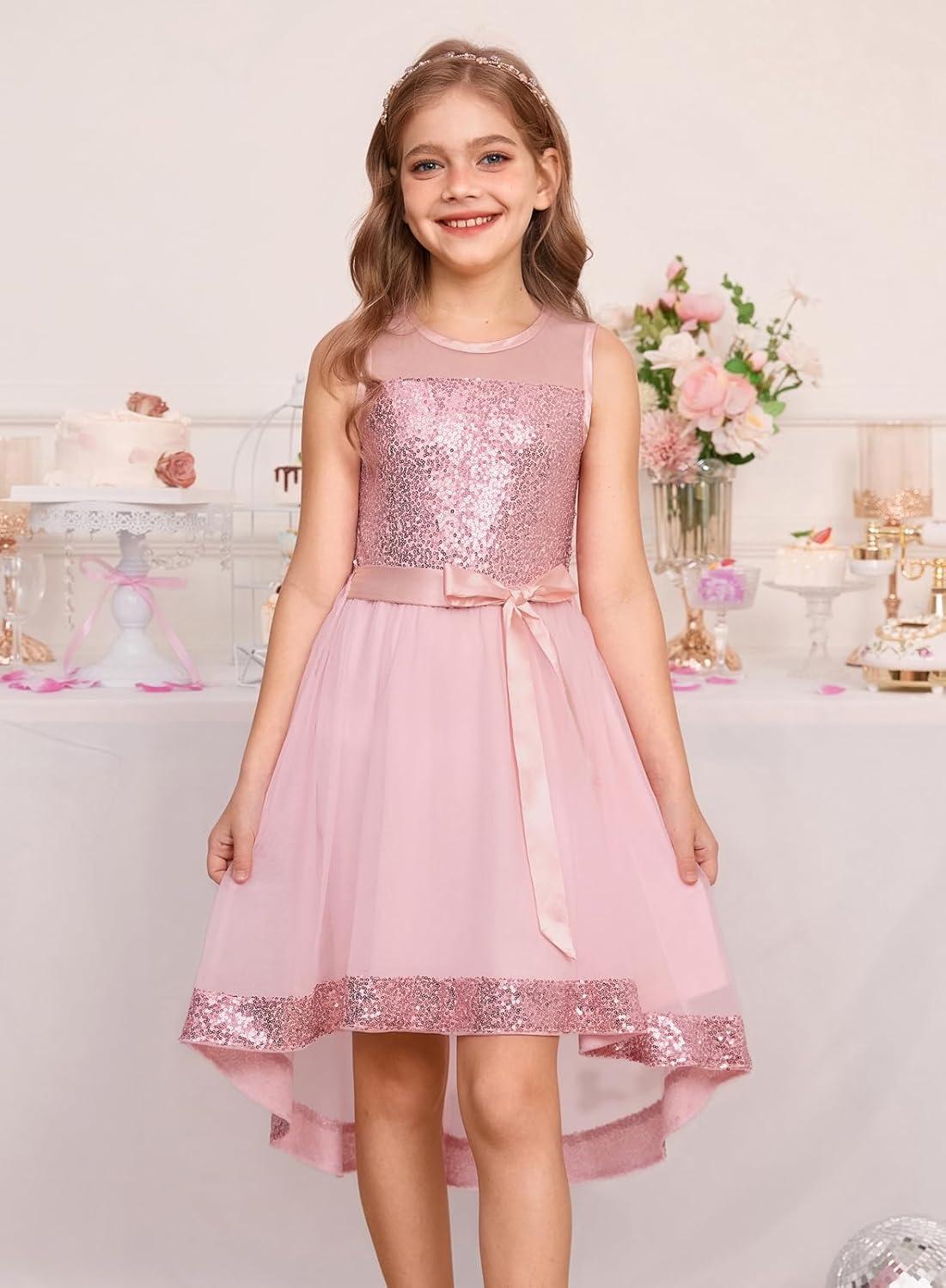 imageGRACE KARIN Girls Sequin Party Formal Dress Wedding Guest Sparkle Fancy Birthday Tulle High Low Prom Dresses 614 YearsPink