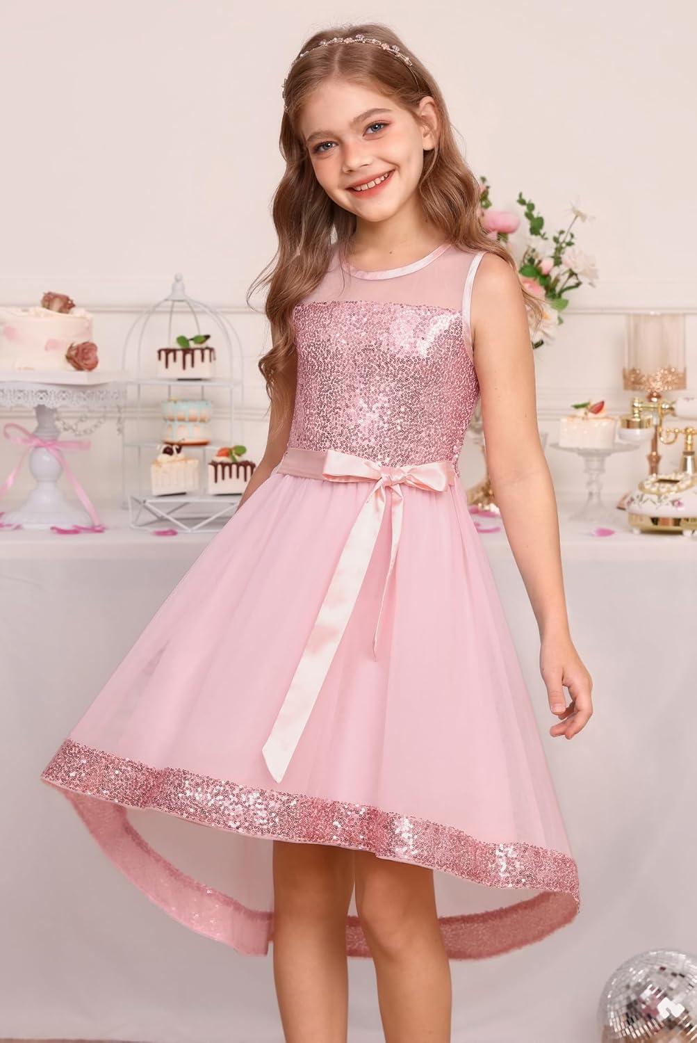 imageGRACE KARIN Girls Sequin Party Formal Dress Wedding Guest Sparkle Fancy Birthday Tulle High Low Prom Dresses 614 YearsPink