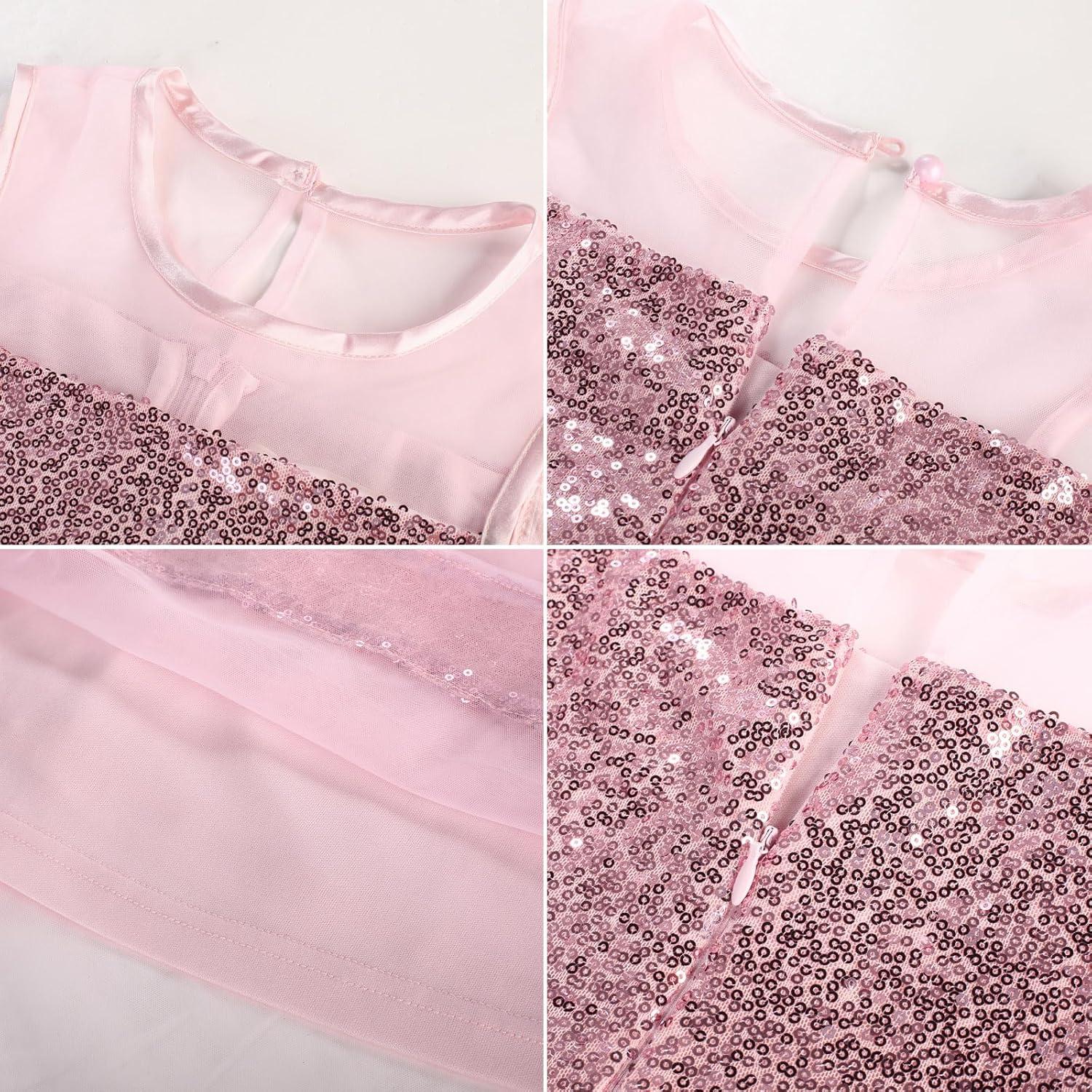 imageGRACE KARIN Girls Sequin Party Formal Dress Wedding Guest Sparkle Fancy Birthday Tulle High Low Prom Dresses 614 YearsPink
