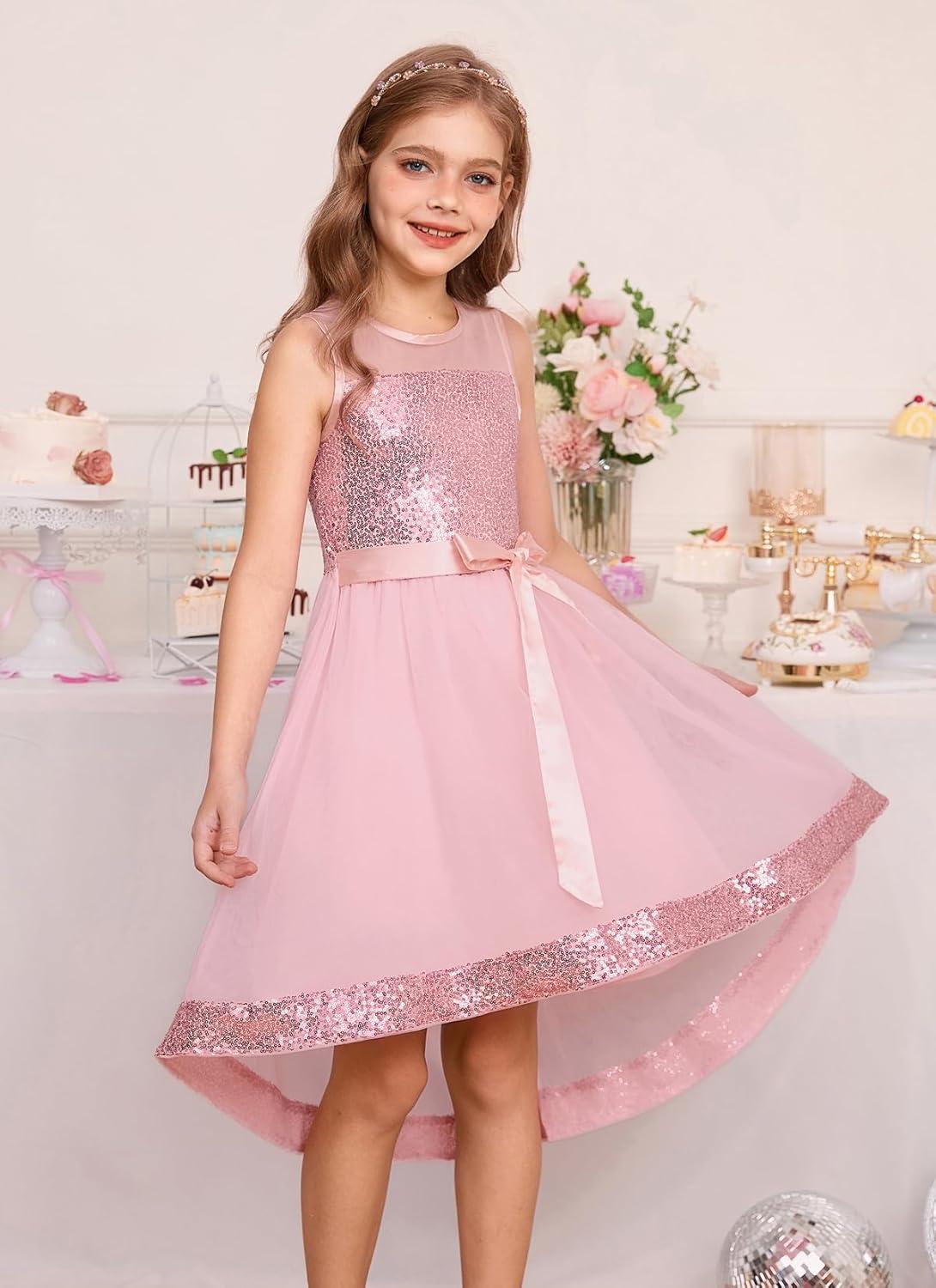 imageGRACE KARIN Girls Sequin Party Formal Dress Wedding Guest Sparkle Fancy Birthday Tulle High Low Prom Dresses 614 YearsPink