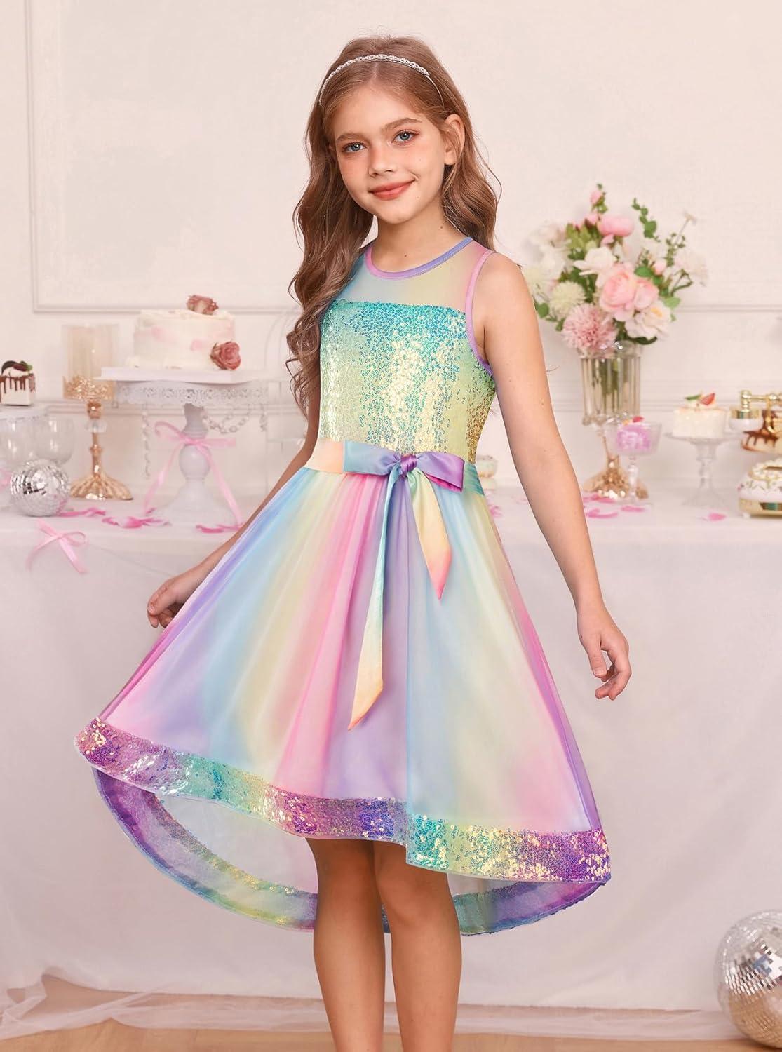 imageGRACE KARIN Girls Sequin Party Formal Dress Wedding Guest Sparkle Fancy Birthday Tulle High Low Prom Dresses 614 YearsRainbow