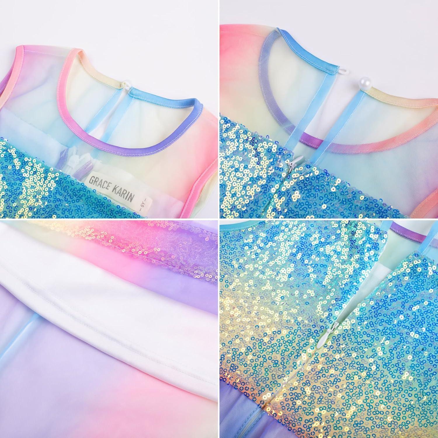 imageGRACE KARIN Girls Sequin Party Formal Dress Wedding Guest Sparkle Fancy Birthday Tulle High Low Prom Dresses 614 YearsRainbow
