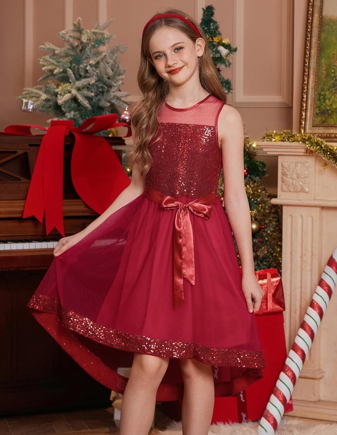 imageGRACE KARIN Girls Sequin Party Formal Dress Wedding Guest Sparkle Fancy Birthday Tulle High Low Prom Dresses 614 YearsRed