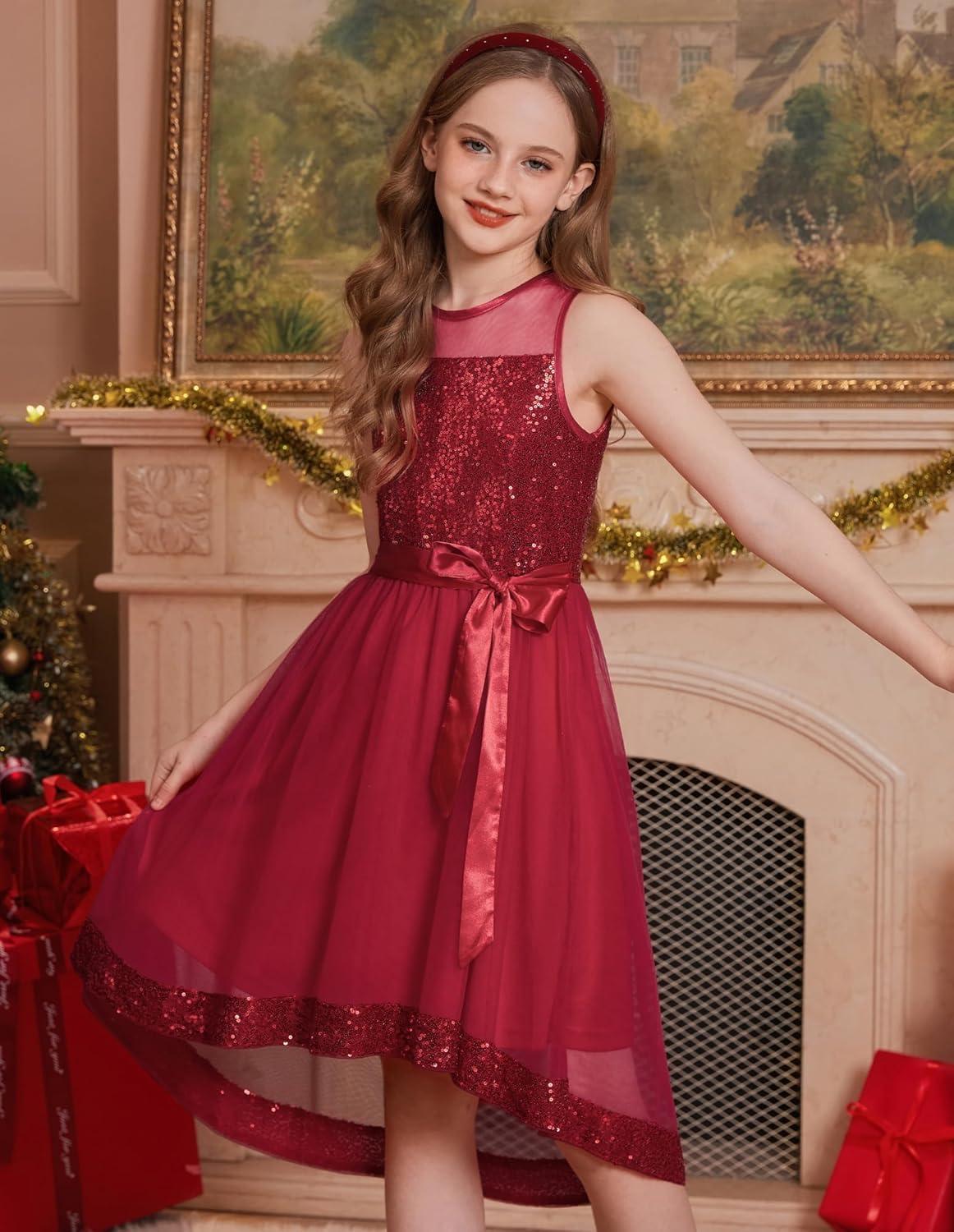 imageGRACE KARIN Girls Sequin Party Formal Dress Wedding Guest Sparkle Fancy Birthday Tulle High Low Prom Dresses 614 YearsRed