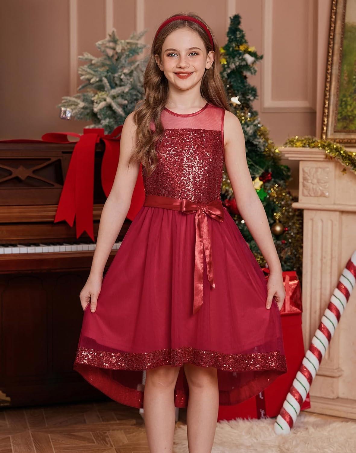 imageGRACE KARIN Girls Sequin Party Formal Dress Wedding Guest Sparkle Fancy Birthday Tulle High Low Prom Dresses 614 YearsRed