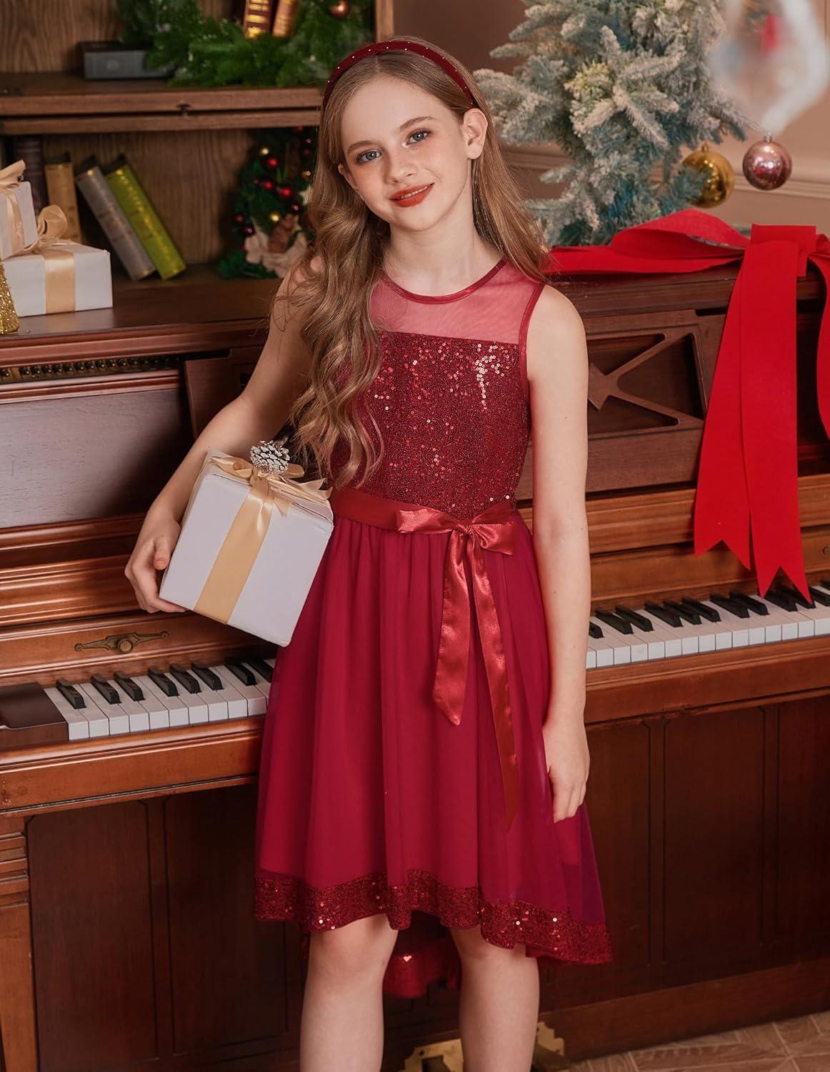 imageGRACE KARIN Girls Sequin Party Formal Dress Wedding Guest Sparkle Fancy Birthday Tulle High Low Prom Dresses 614 YearsRed