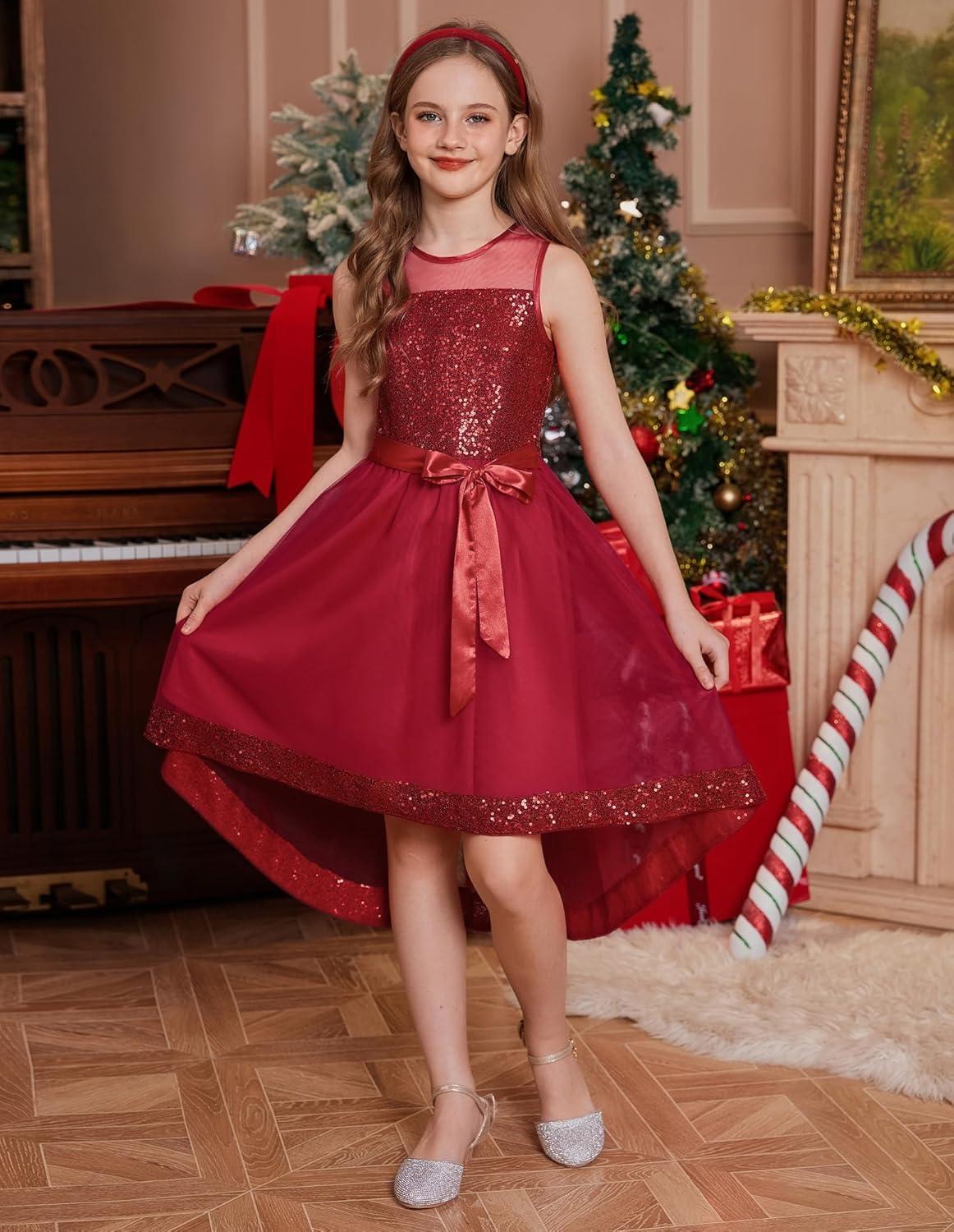 imageGRACE KARIN Girls Sequin Party Formal Dress Wedding Guest Sparkle Fancy Birthday Tulle High Low Prom Dresses 614 YearsRed