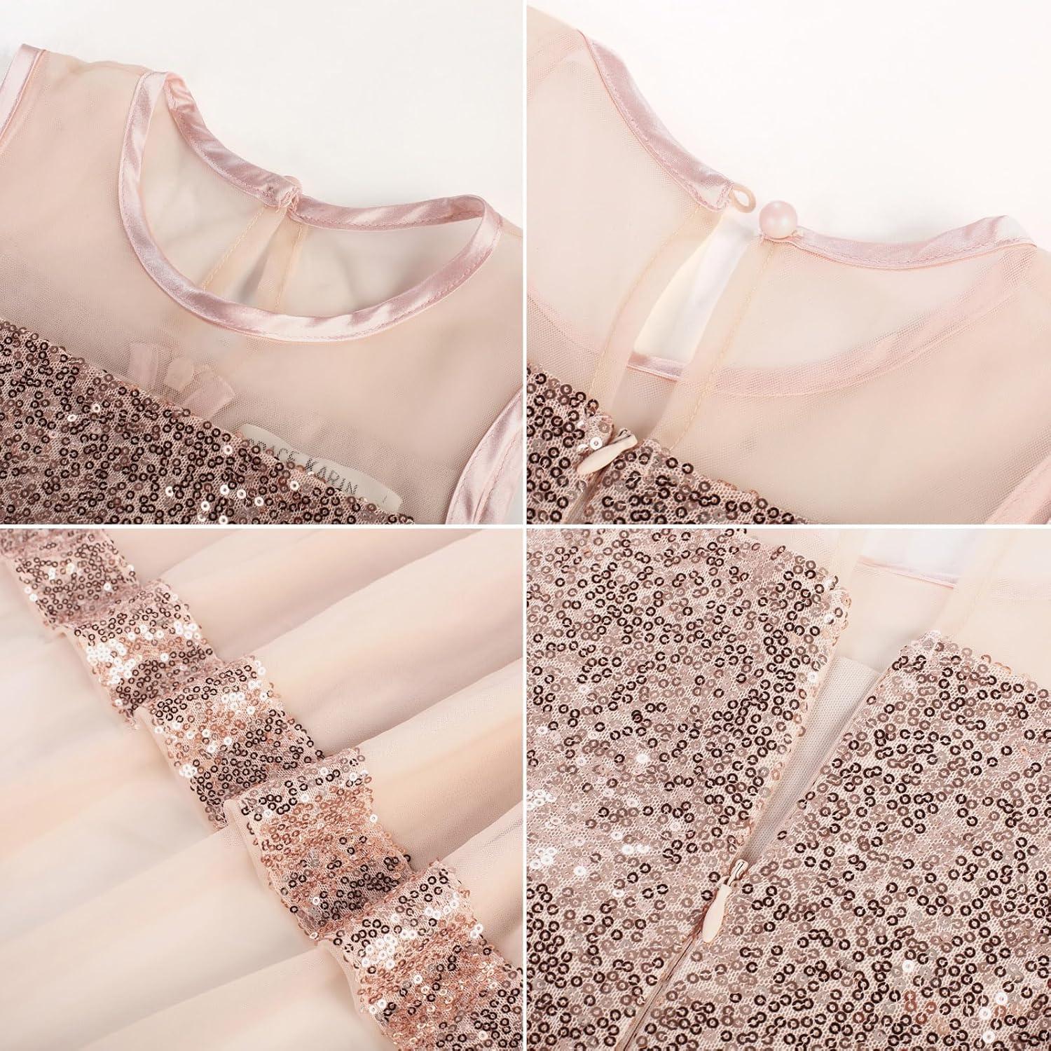 imageGRACE KARIN Girls Sequin Party Formal Dress Wedding Guest Sparkle Fancy Birthday Tulle High Low Prom Dresses 614 YearsRose Gold