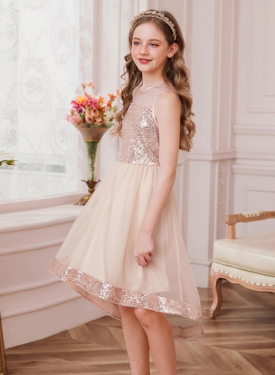 imageGRACE KARIN Girls Sequin Party Formal Dress Wedding Guest Sparkle Fancy Birthday Tulle High Low Prom Dresses 614 YearsRose Gold