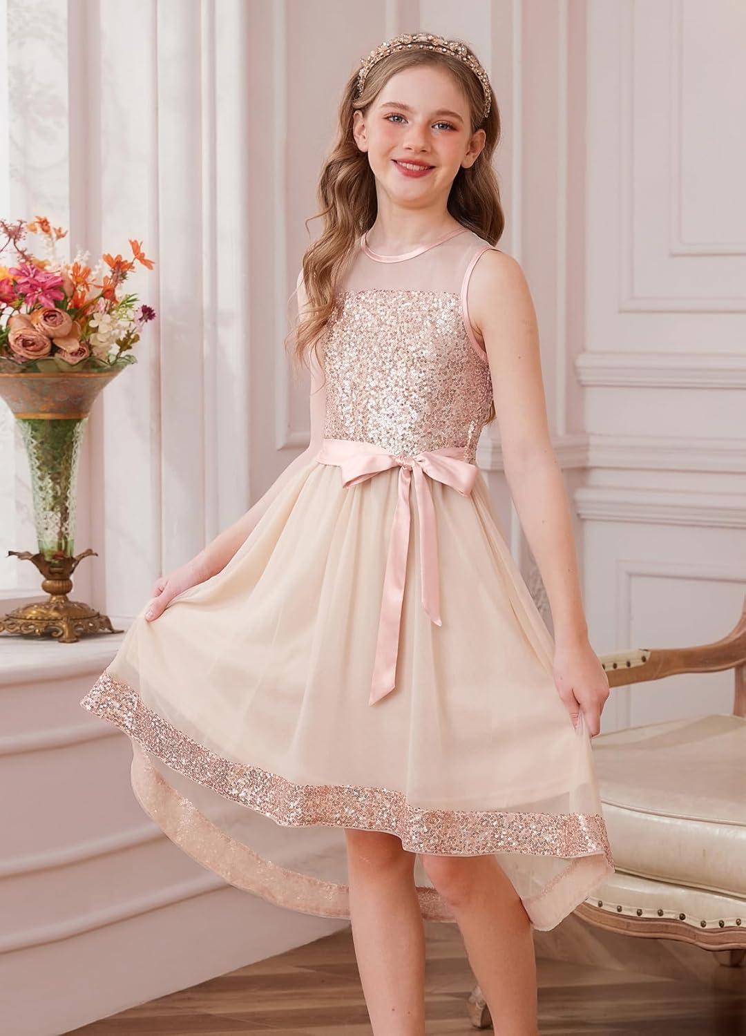 imageGRACE KARIN Girls Sequin Party Formal Dress Wedding Guest Sparkle Fancy Birthday Tulle High Low Prom Dresses 614 YearsRose Gold