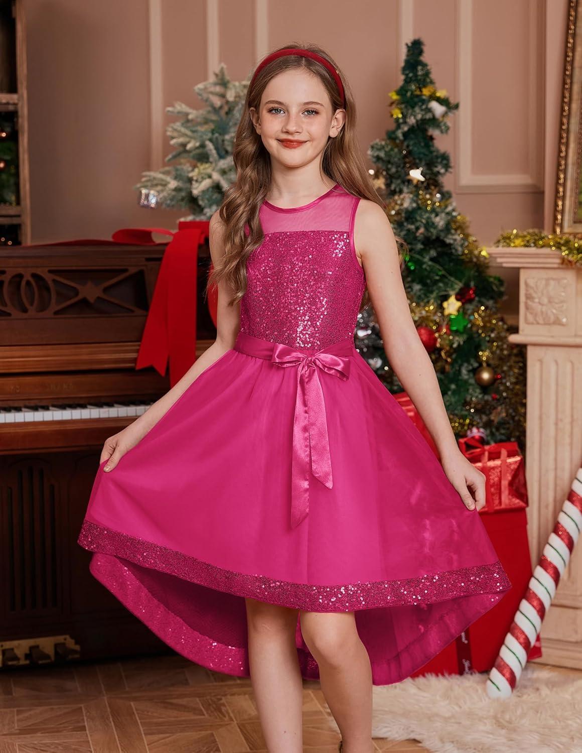 imageGRACE KARIN Girls Sequin Party Formal Dress Wedding Guest Sparkle Fancy Birthday Tulle High Low Prom Dresses 614 YearsRose Red