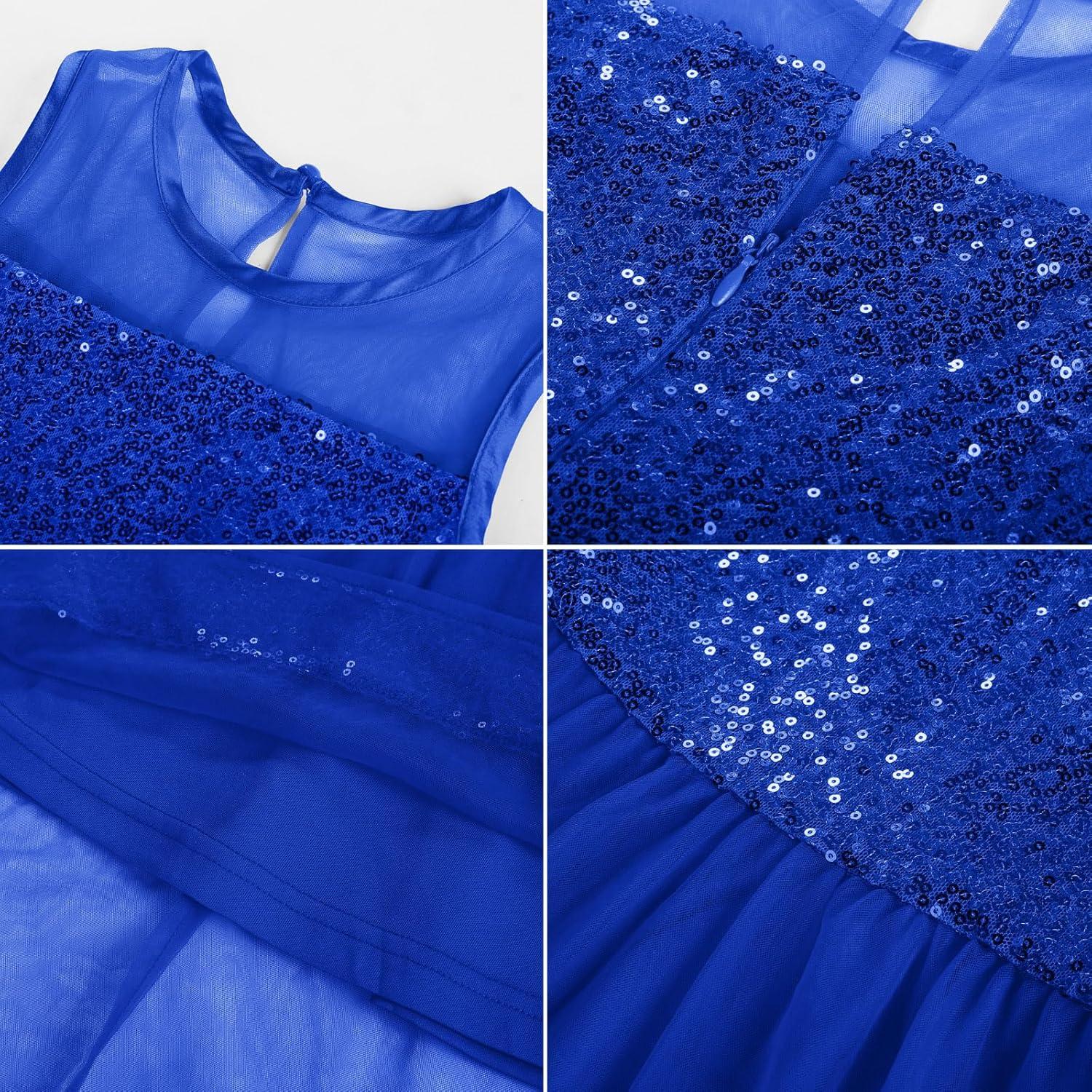 imageGRACE KARIN Girls Sequin Party Formal Dress Wedding Guest Sparkle Fancy Birthday Tulle High Low Prom Dresses 614 YearsRoyal Blue