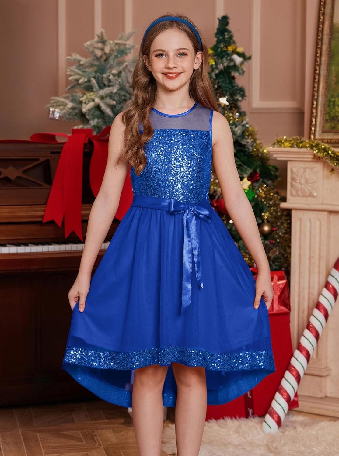 imageGRACE KARIN Girls Sequin Party Formal Dress Wedding Guest Sparkle Fancy Birthday Tulle High Low Prom Dresses 614 YearsRoyal Blue