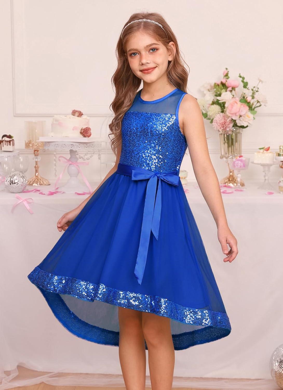 imageGRACE KARIN Girls Sequin Party Formal Dress Wedding Guest Sparkle Fancy Birthday Tulle High Low Prom Dresses 614 YearsRoyal Blue