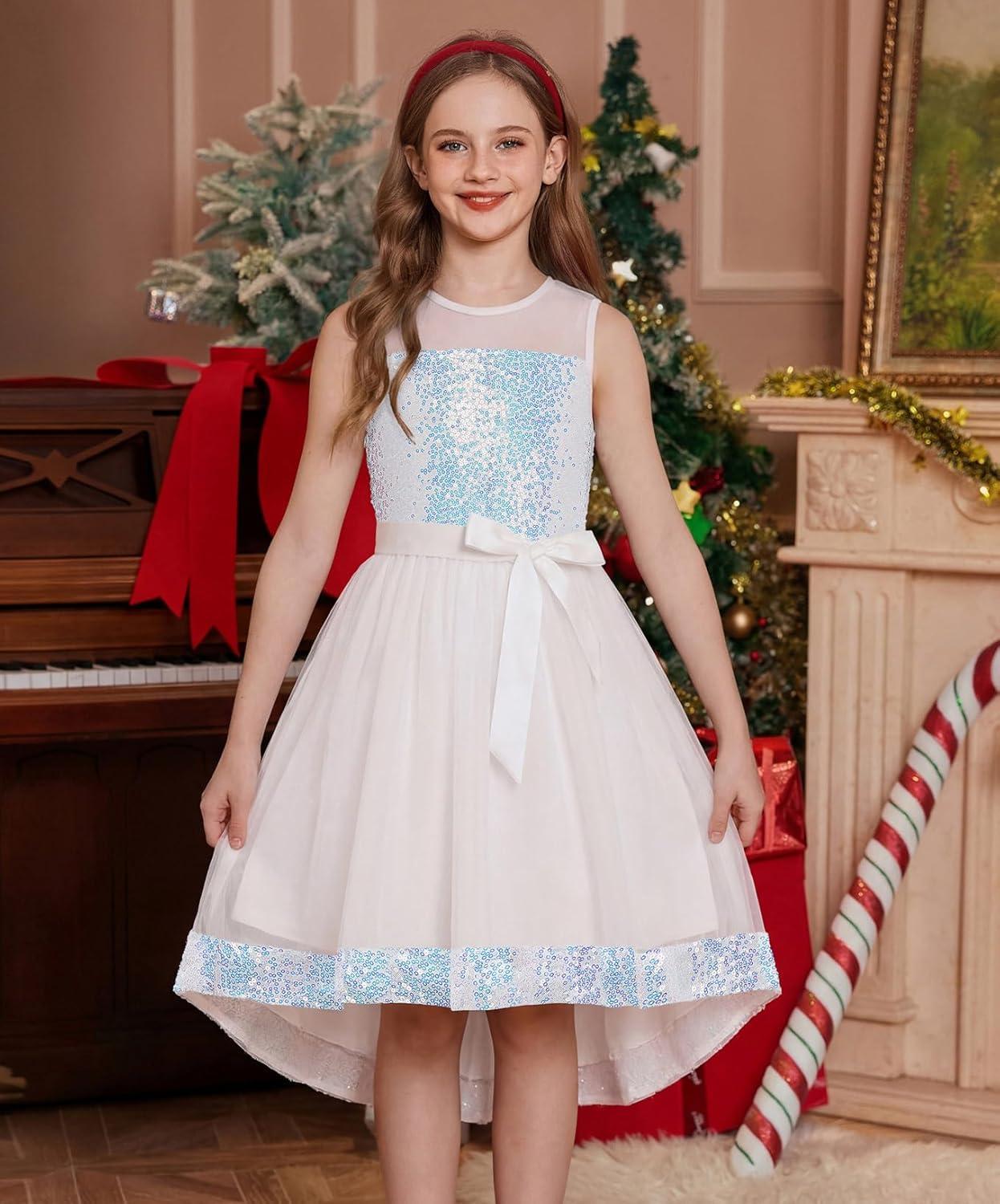 imageGRACE KARIN Girls Sequin Party Formal Dress Wedding Guest Sparkle Fancy Birthday Tulle High Low Prom Dresses 614 YearsWhite