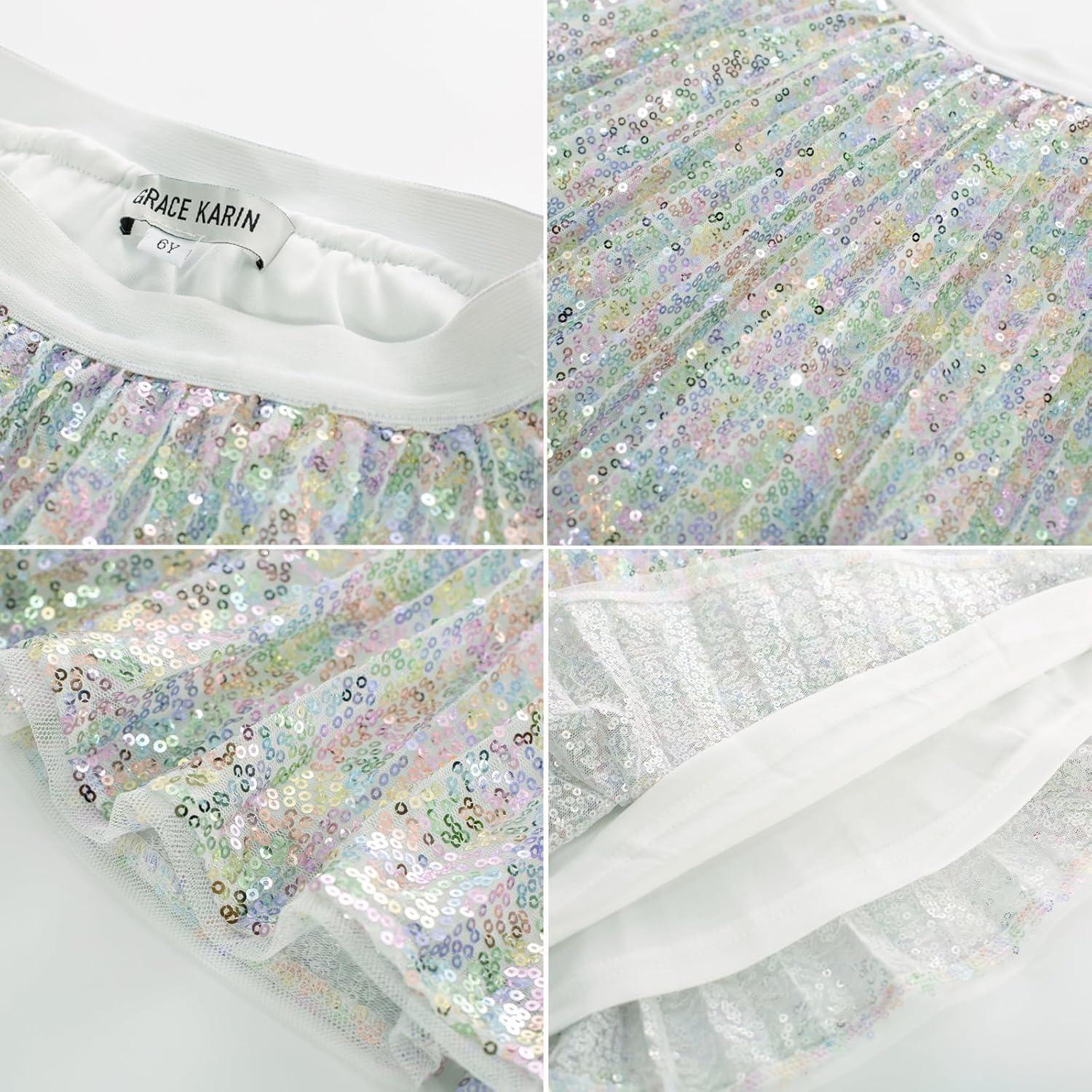 imageGRACE KARIN Girls Sequin Skirt Elastic Waist Sparkle Pleated Skirt for Party 514YCandy Colors