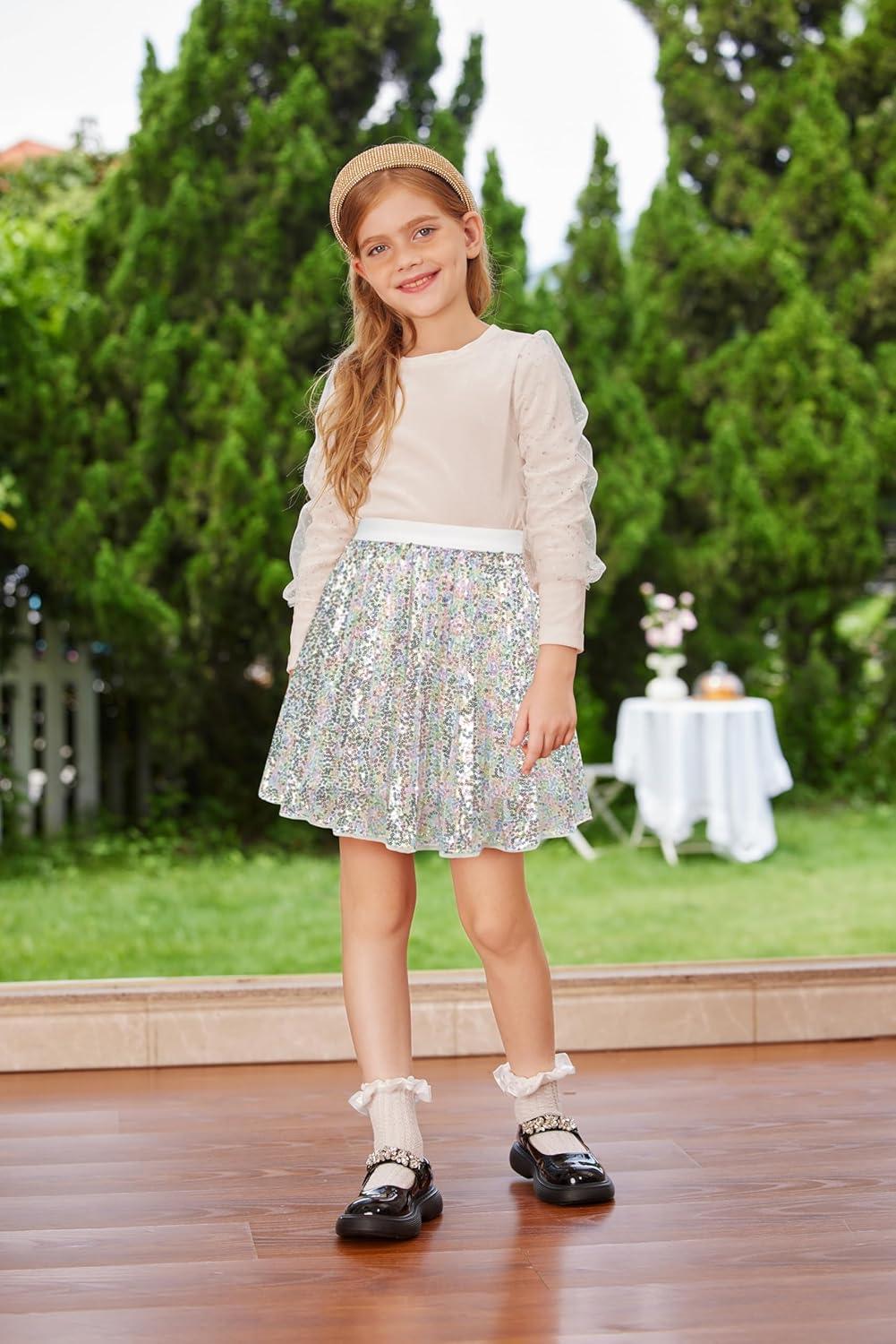 imageGRACE KARIN Girls Sequin Skirt Elastic Waist Sparkle Pleated Skirt for Party 514YCandy Colors