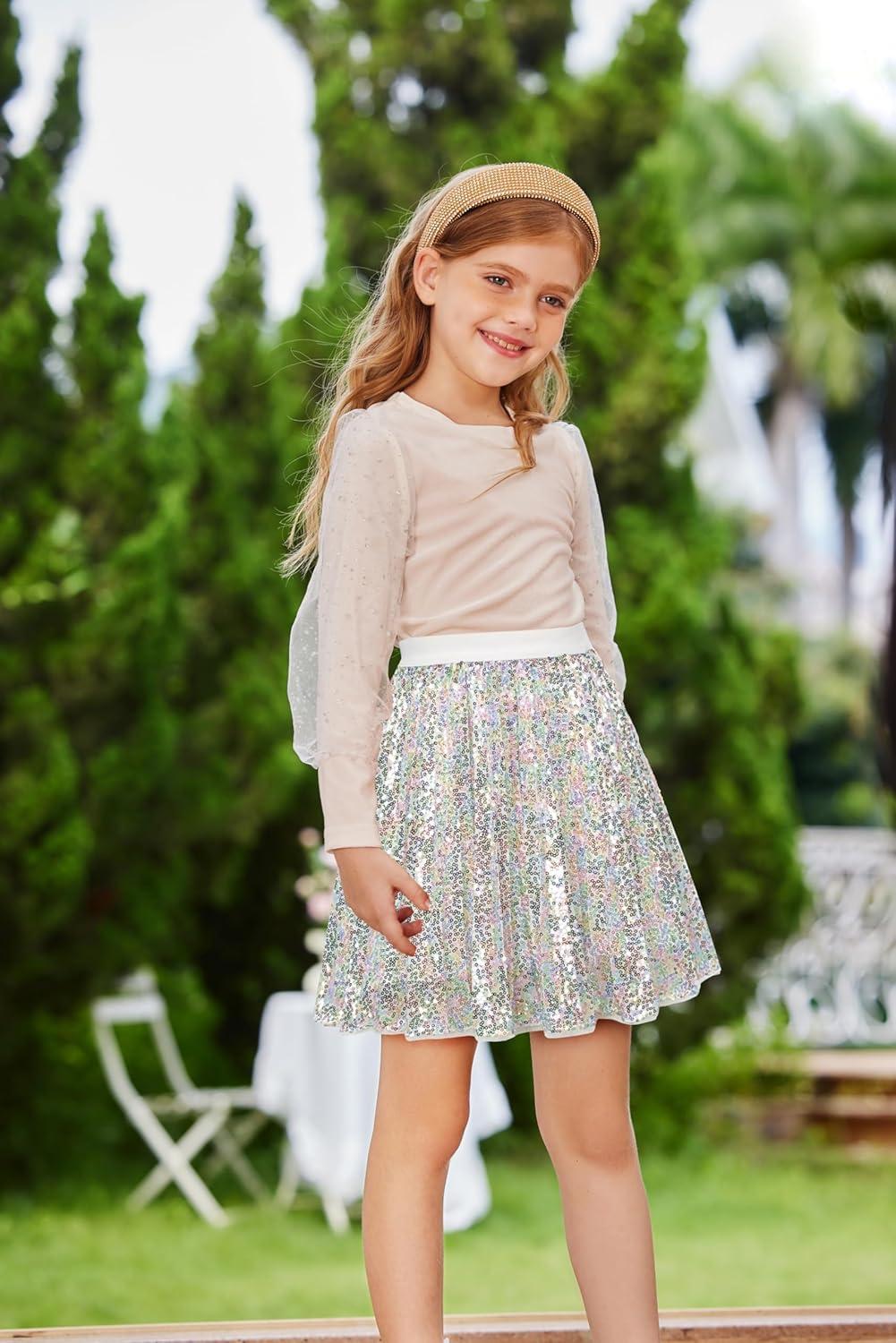 imageGRACE KARIN Girls Sequin Skirt Elastic Waist Sparkle Pleated Skirt for Party 514YCandy Colors