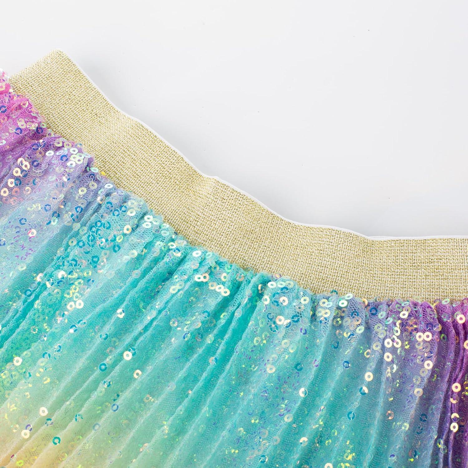 imageGRACE KARIN Girls Sequin Skirt Elastic Waist Sparkle Pleated Skirt for Party 514YLight Rainbow