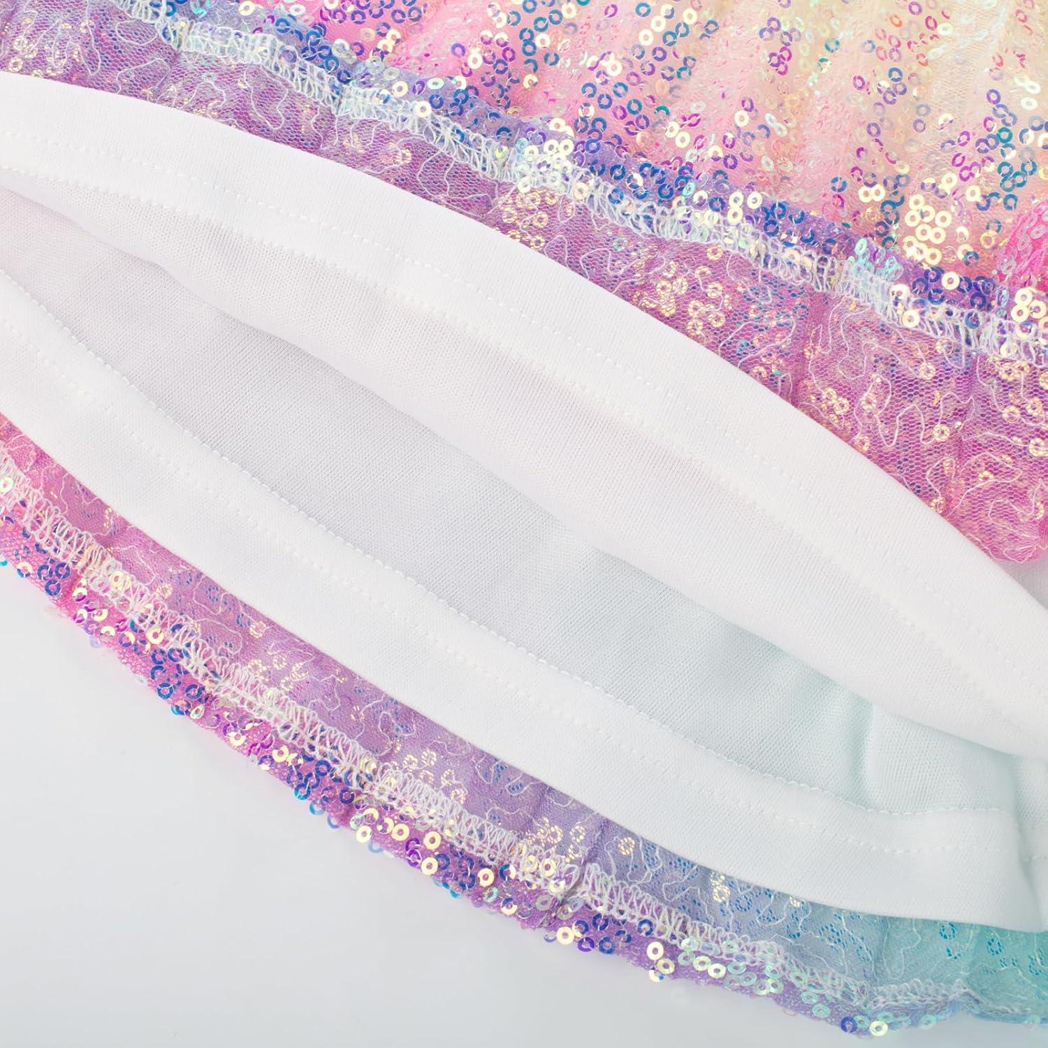 imageGRACE KARIN Girls Sequin Skirt Elastic Waist Sparkle Pleated Skirt for Party 514YLight Rainbow