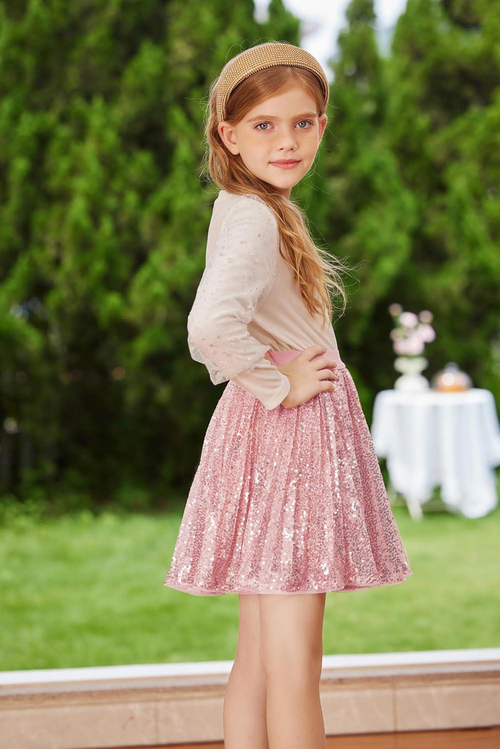 imageGRACE KARIN Girls Sequin Skirt Elastic Waist Sparkle Pleated Skirt for Party 514YPink