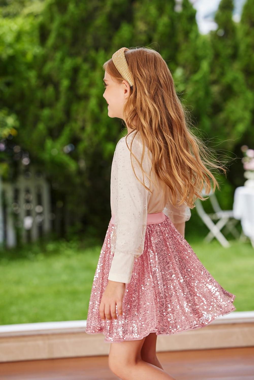 imageGRACE KARIN Girls Sequin Skirt Elastic Waist Sparkle Pleated Skirt for Party 514YPink