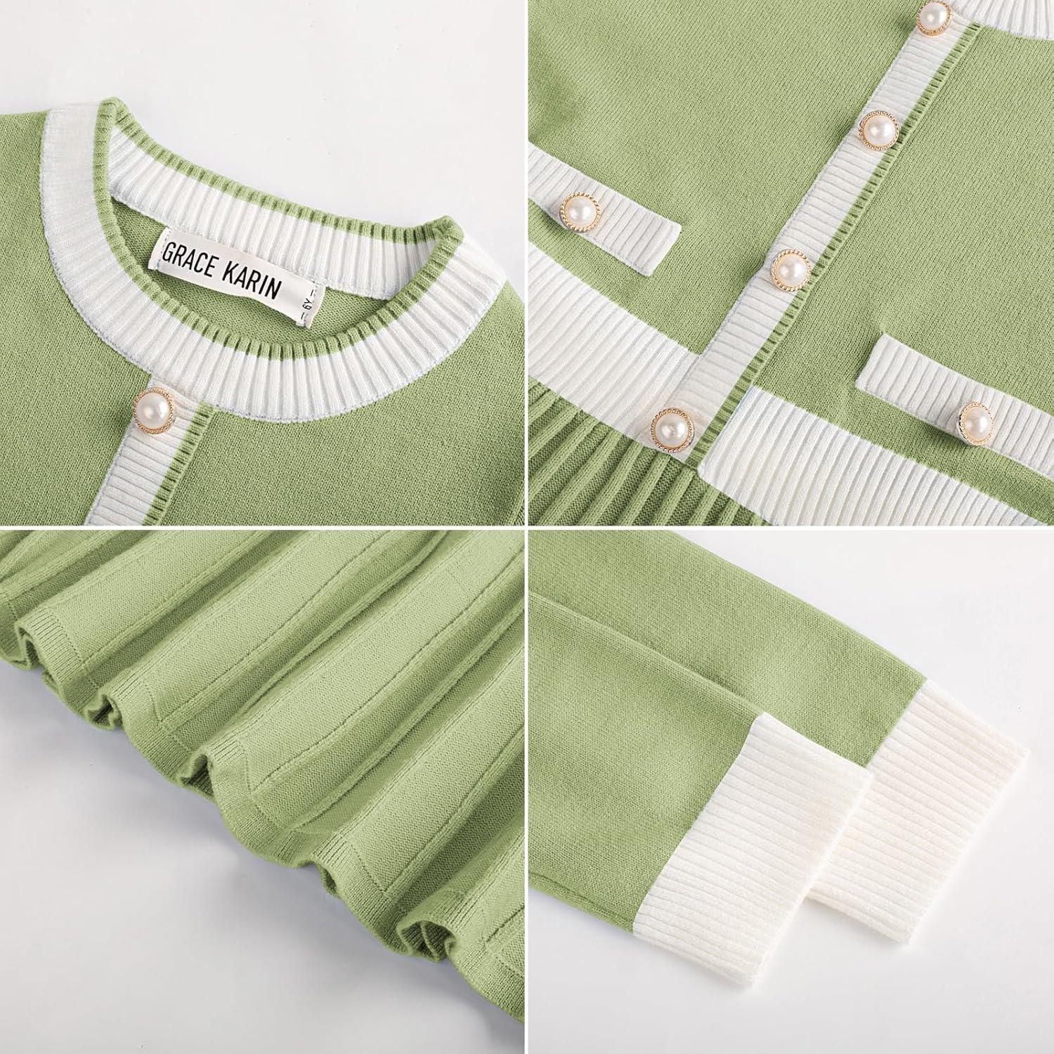 imageGRACE KARIN Girls Sweater Fall Dress Long Sleeve Knit A Line Contrast Casual Winter Dresses 614YLight Green