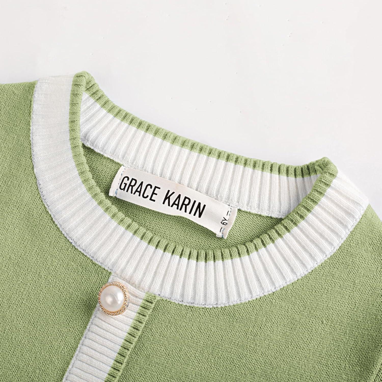imageGRACE KARIN Girls Sweater Fall Dress Long Sleeve Knit A Line Contrast Casual Winter Dresses 614YLight Green