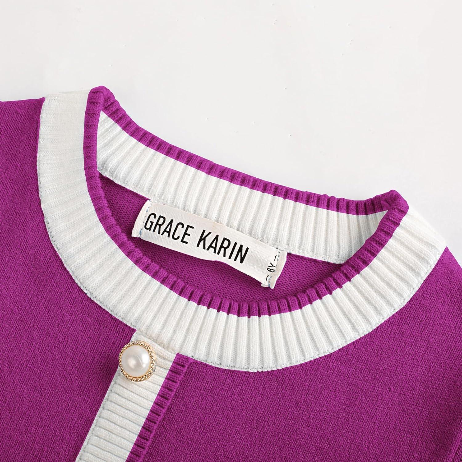 imageGRACE KARIN Girls Sweater Fall Dress Long Sleeve Knit A Line Contrast Casual Winter Dresses 614YRose Purple