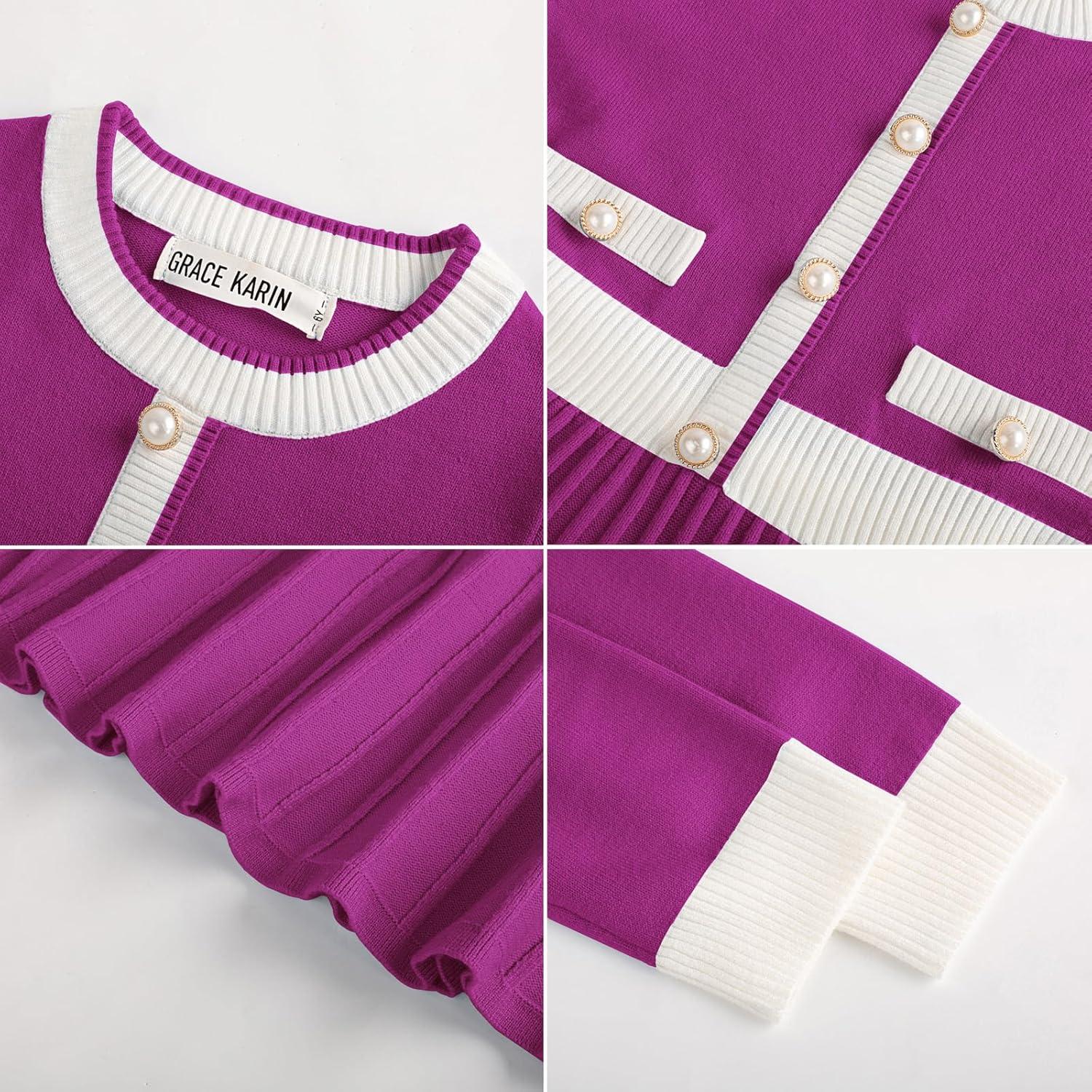 imageGRACE KARIN Girls Sweater Fall Dress Long Sleeve Knit A Line Contrast Casual Winter Dresses 614YRose Purple