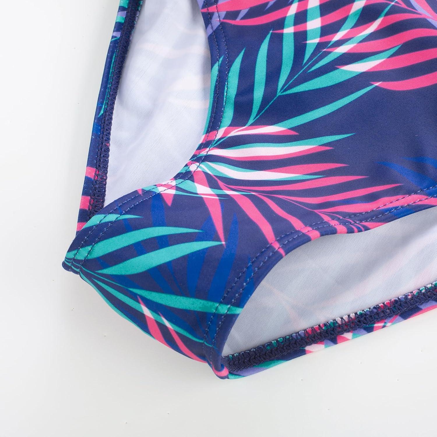 imageGRACE KARIN Girls Swimsuit Tankini Set Rash Guard Long Sleeve Swimsuit 4 Piece Bathing Suit Swimwear 514YNavy Blue Leaves