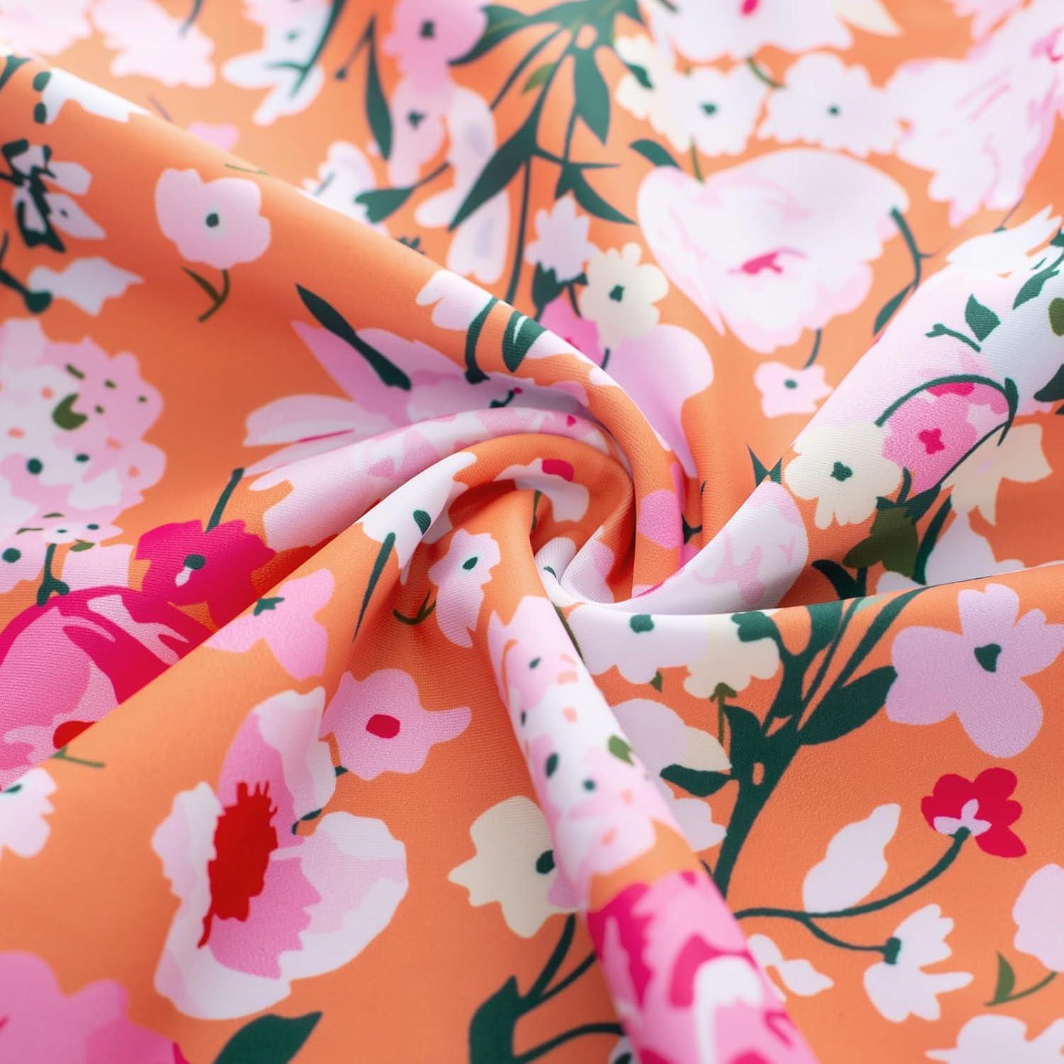 imageGRACE KARIN Girls Swimsuit Tankini Set Rash Guard Long Sleeve Swimsuit 4 Piece Bathing Suit Swimwear 514YOrange Floral