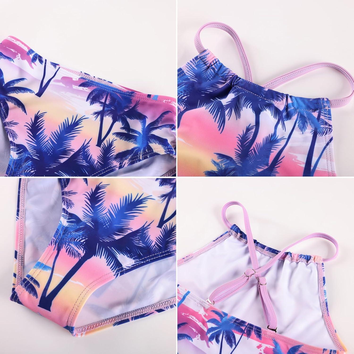 imageGRACE KARIN Girls Swimsuit Tankini Set Rash Guard Long Sleeve Swimsuit 4 Piece Bathing Suit Swimwear 514YPink Purple Coconut
