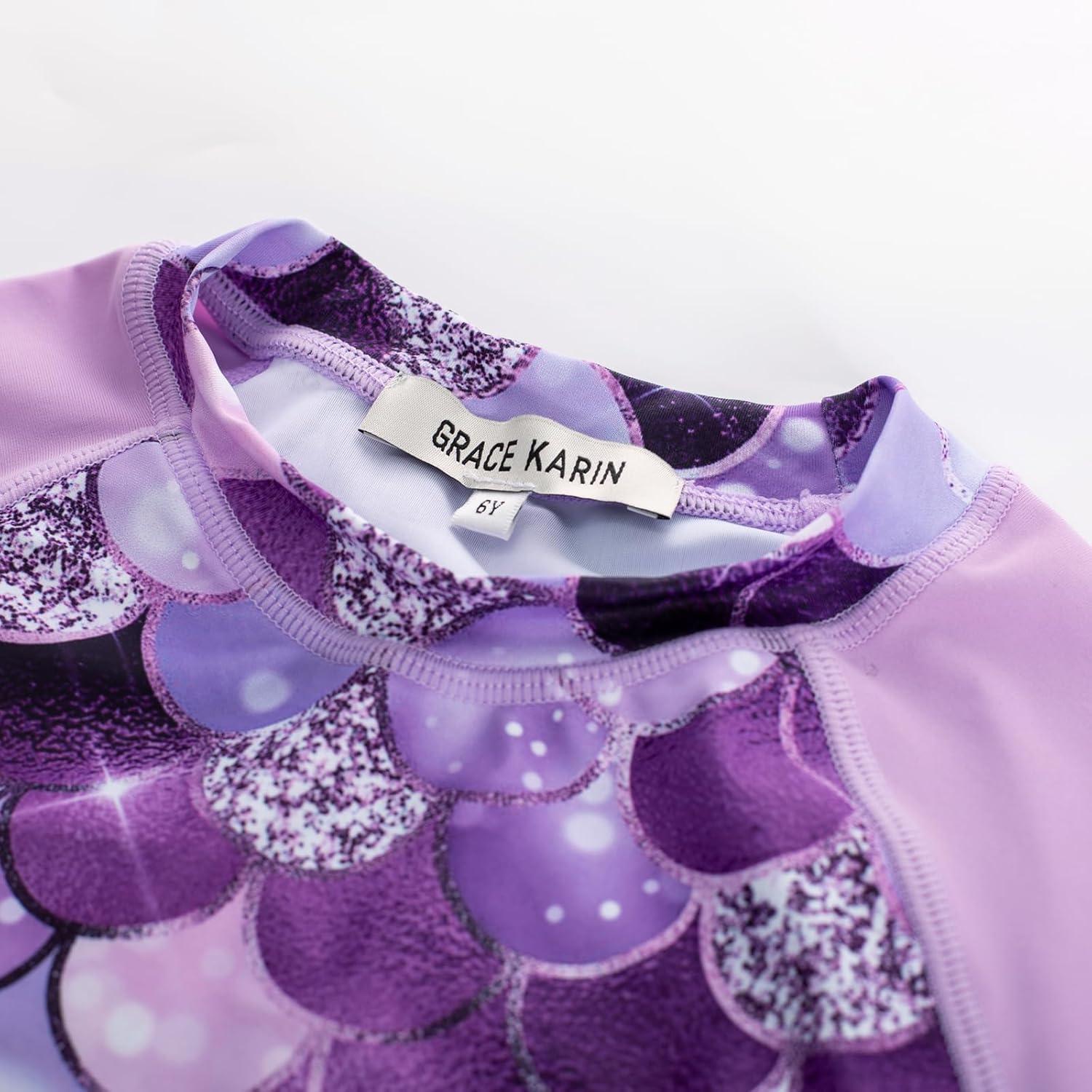 imageGRACE KARIN Girls Swimsuit Tankini Set Rash Guard Long Sleeve Swimsuit 4 Piece Bathing Suit Swimwear 514YPurple Memaid