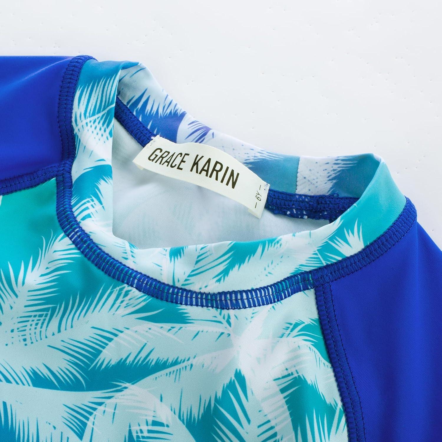 imageGRACE KARIN Girls Swimsuit Tankini Set Rash Guard Long Sleeve Swimsuit 4 Piece Bathing Suit Swimwear 514YRoyal Blue Coconut Tree