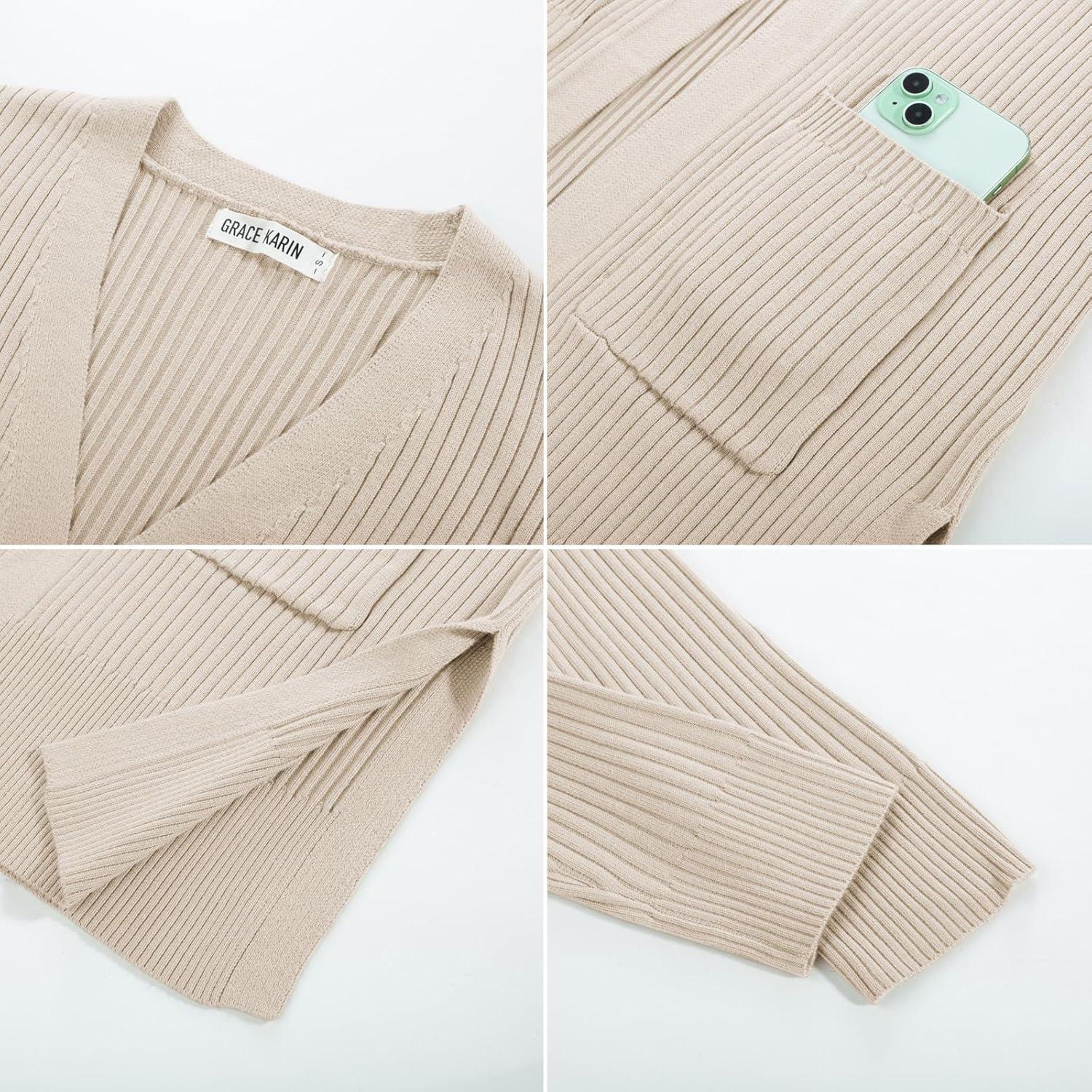 imageGRACE KARIN Long Sleeve Cardigan Sweaters for Women Lightweight Long Cardigans Open Front Dressy Casual JacketApricot