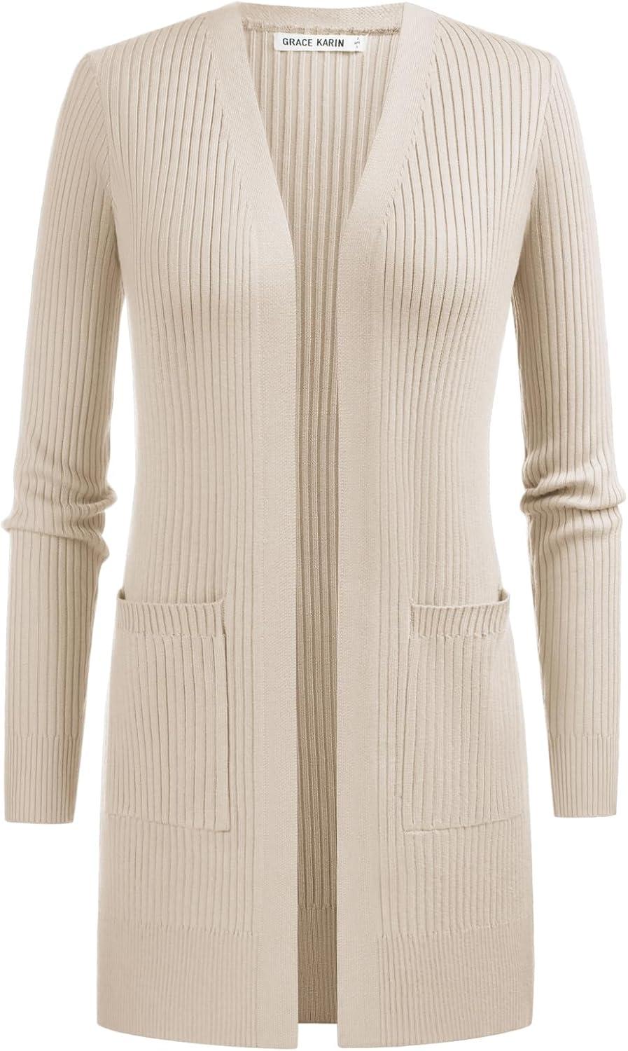 imageGRACE KARIN Long Sleeve Cardigan Sweaters for Women Lightweight Long Cardigans Open Front Dressy Casual JacketApricot