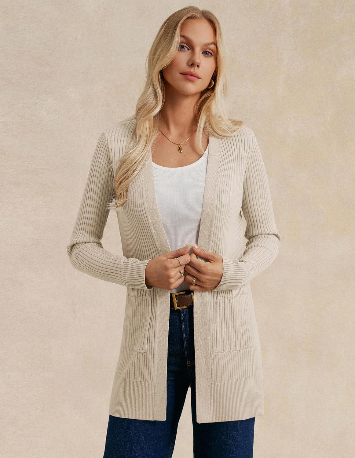 imageGRACE KARIN Long Sleeve Cardigan Sweaters for Women Lightweight Long Cardigans Open Front Dressy Casual JacketApricot