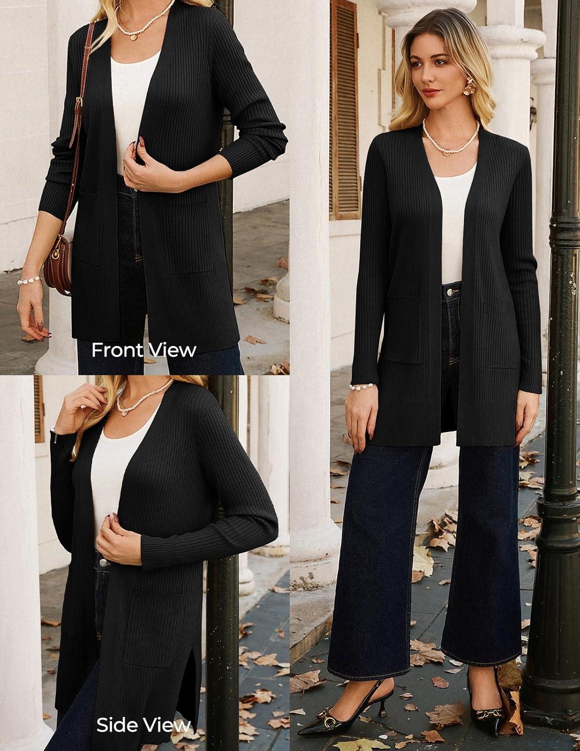 imageGRACE KARIN Long Sleeve Cardigan Sweaters for Women Lightweight Long Cardigans Open Front Dressy Casual JacketBlack