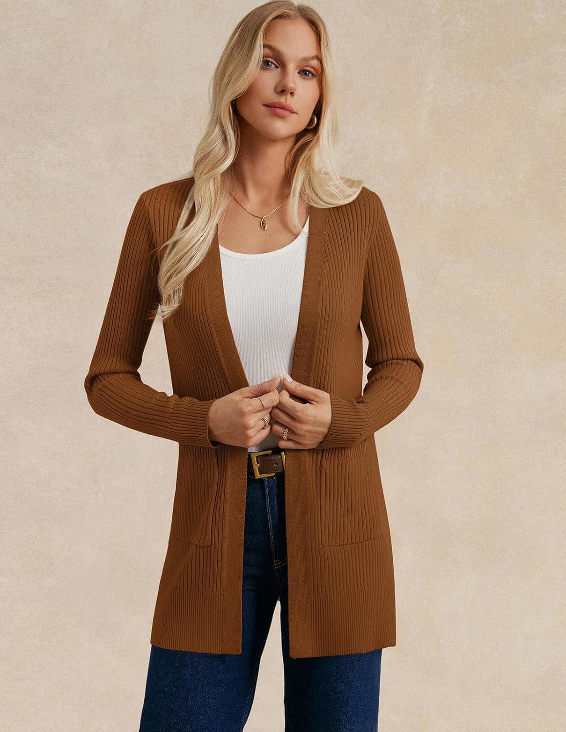 imageGRACE KARIN Long Sleeve Cardigan Sweaters for Women Lightweight Long Cardigans Open Front Dressy Casual JacketBronze