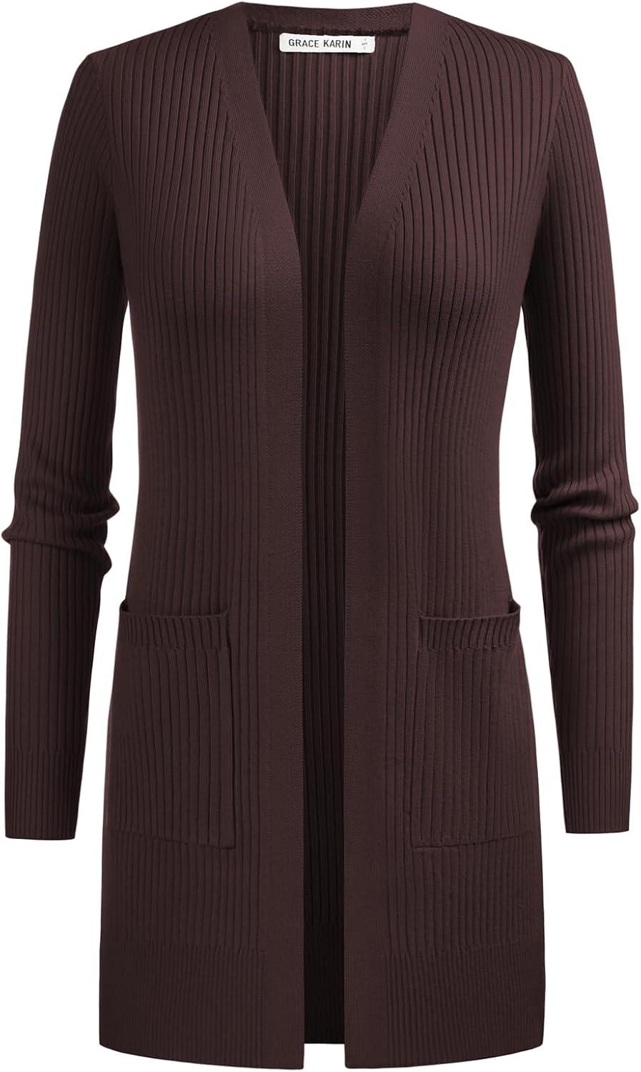 imageGRACE KARIN Long Sleeve Cardigan Sweaters for Women Lightweight Long Cardigans Open Front Dressy Casual JacketChocolate Brown